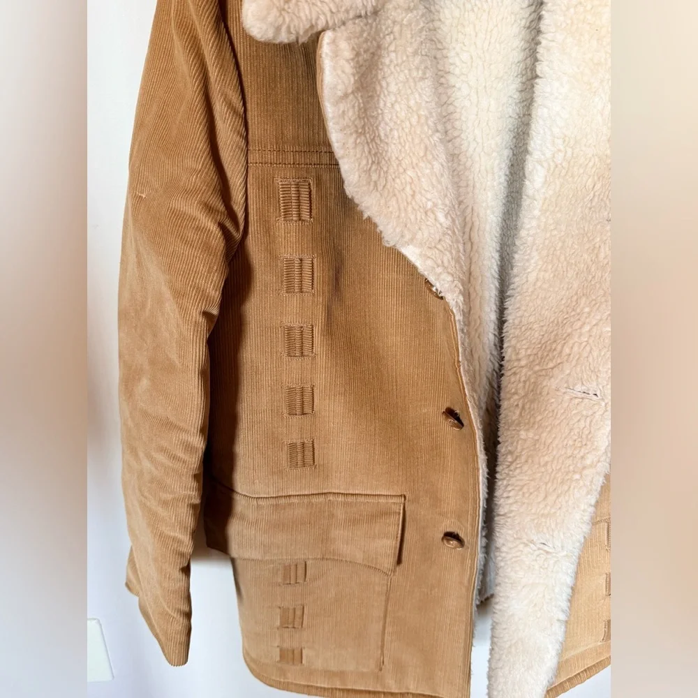 Vintage shearling corduroy coat tan men’s 40 M - Picture 2 of 9